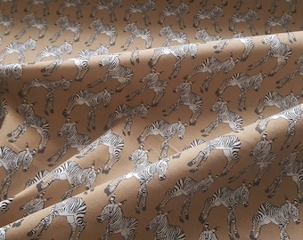 Beige Furnishing Fabric, Cotton fabric for Kids room decor, Playful Zebra Print Fabric, Kids print fabric, Fabric for child's room