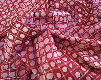 Red Batik Fabric, Adire Dressmaking fabric, Dots and Grid fabric, Nigerian Cloth, 4.8 Yards, 4.4 metres, African cloth