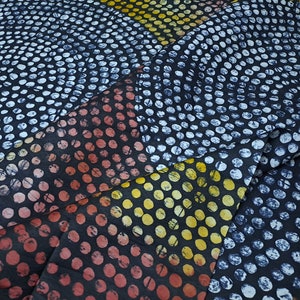 Mehrfarbiger Adire, Stoff mit Kreisen, Nigerianischer Batik Stoff, 4.8m, Schwarzer Adire, Stoff mit Kreisen, Dramatischer Afrikanischer Stoff