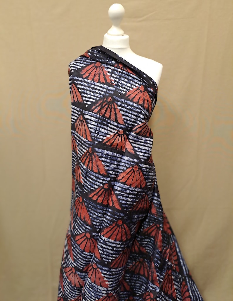 African Batik Fabric, Red and Black Batik, Nigerian Adire, 4.8 Yard Length image 6