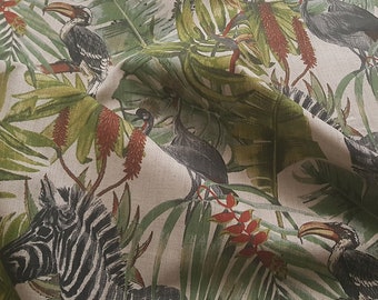 Upholstery Fabric, Tropical fabric, Tropical linen print fabric, African Upholstery Fabric by the Metre, zebra fabric