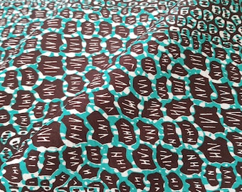 Teal African print by the Yard, Teal and Brown Ankara fabric, African Textile, 100% cotton