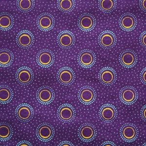 Purple and Yellow Spotted Shweshwe Fabric, Printed cotton fabric sold by the metre