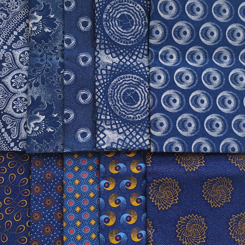 Blue Quilting Fabric, Blue shweshwe fabric by the half metre, Three cats shweshwe image 1