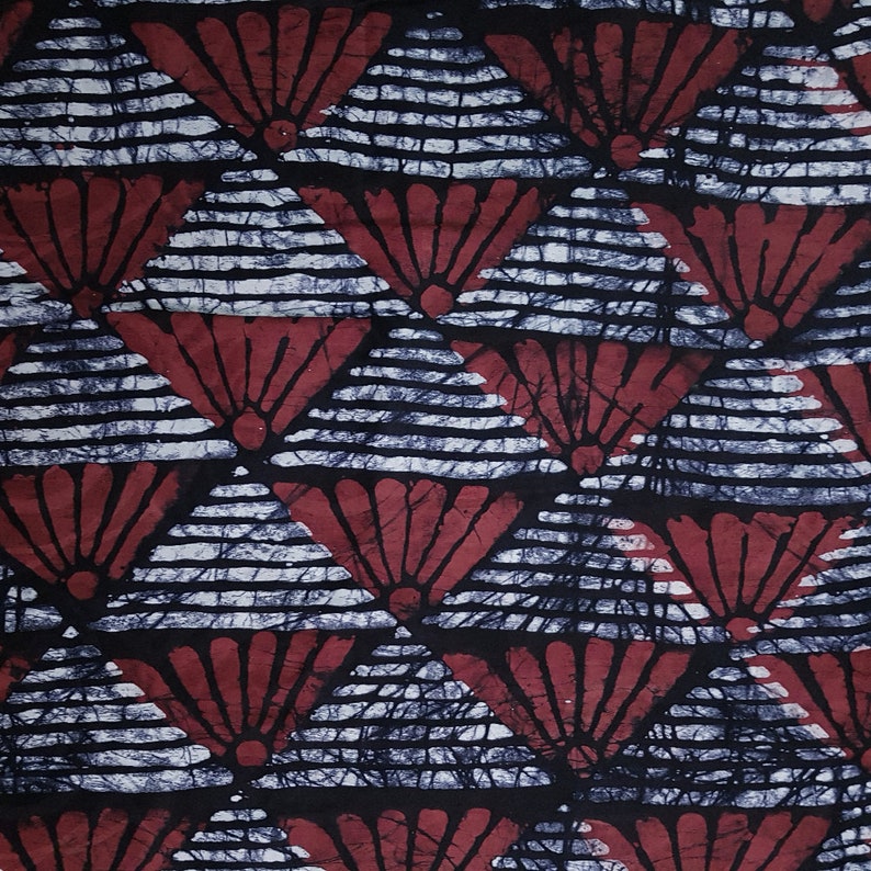 African Batik Fabric, Red and Black Batik, Nigerian Adire, 4.8 Yard Length image 4