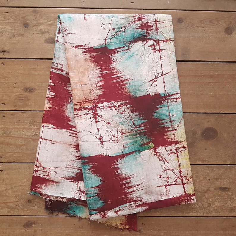 4.8 Yard Length Nigerian Fabric Handmade Batik Fabric Red Brushstrokes Batik Fabric