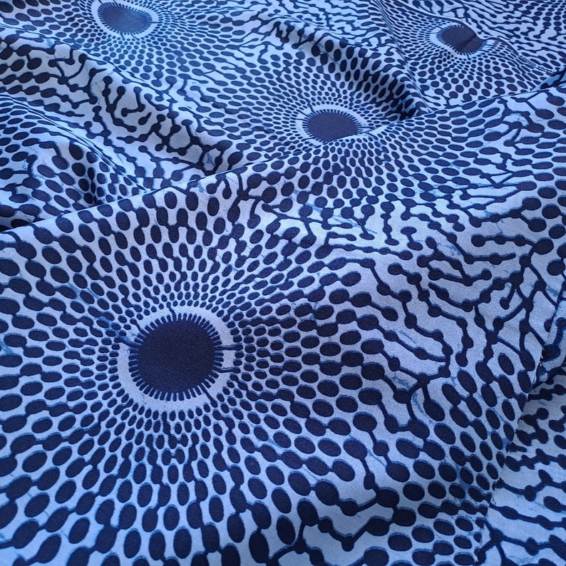 Blue Ankara fabric, African print by the Yard, Record Ankara Fabric, Blue Ankara, Circle print, 100% cotton, GTP fabric, Geometric print image 1