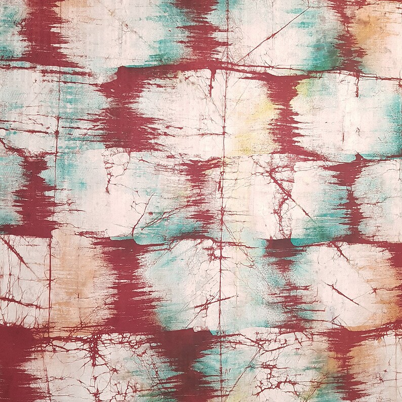 4.8 Yard Length Nigerian Fabric Handmade Batik Fabric Red Brushstrokes Batik Fabric