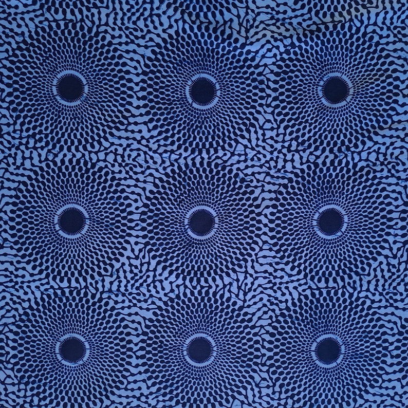 Blue Ankara fabric, African print by the Yard, Record Ankara Fabric, Blue Ankara, Circle print, 100% cotton, GTP fabric, Geometric print image 5