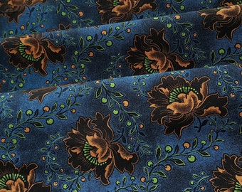 Shweshwe fabric, Black and Turquoise Shwe shwe fabric, Cotton Floral African Fabric