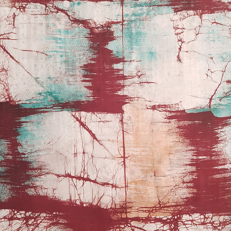 4.8 Yard Length Nigerian Fabric Handmade Batik Fabric Red Brushstrokes Batik Fabric