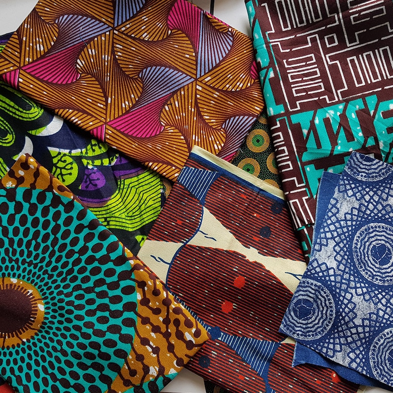 African Fabric Scrap Bag, 100% cotton fabric, patchwork and quilting fabric image 1
