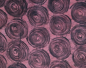 Pink Adire Fabric, Pink and Black Batik Fabric, Handmade Batik Fabric, 2.4 Yard Length Nigerian Fabric