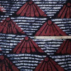 African Batik Fabric, Red and Black Batik, Nigerian Adire, 4.8 Yard Length image 9