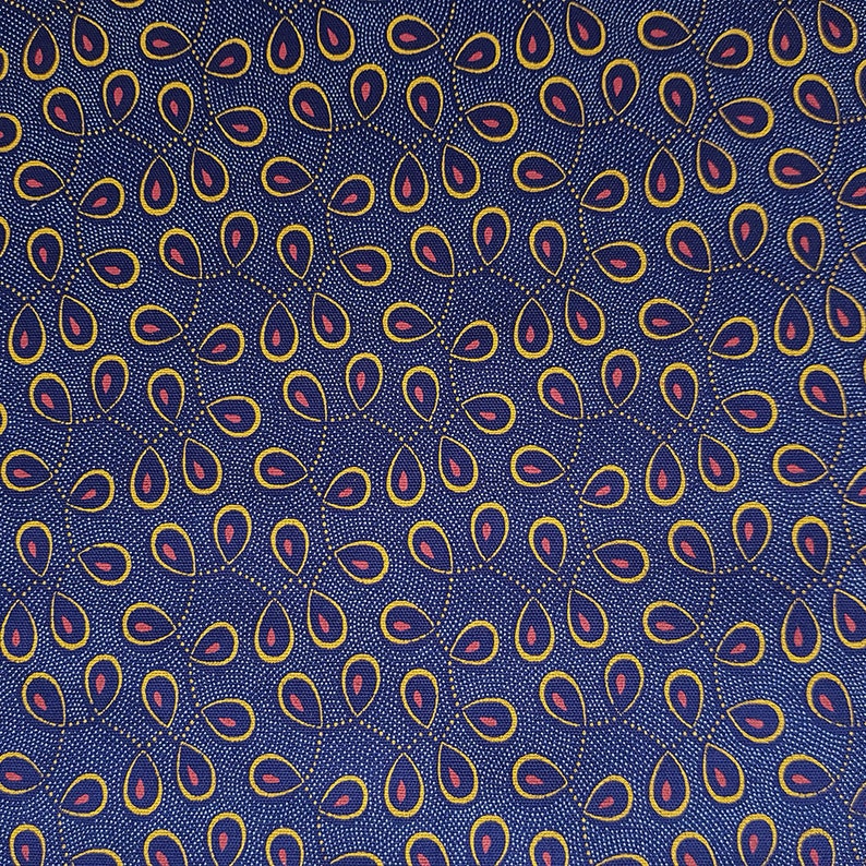 Blue Yellow and Pink Shweshwe fabric by the metre, Blue Quilting fabric image 3