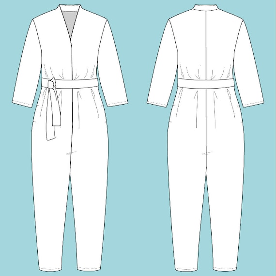 V-Neck Jumpsuit Sewing Pattern by The Assembly Line, Jumpsuit pattern, Paper sewing pattern for jumpsuit, Scandinavian style sewing pattern