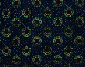 Green, Blue and Orange Spotted Cotton Fabric, Shweshwe Sold by the metre