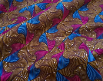 Ankara Print, Pink Turquoise and Mustard Santana Print, African Fabric Sold by the Yard