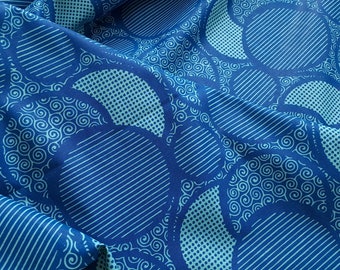 Blue African wax print fabric, 6 yards, 100% cotton, Blue and teal Ankara fabric with circles