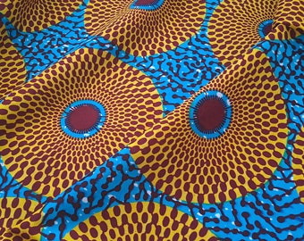 Turquoise African Wax Print, Ankara fabric by the yard