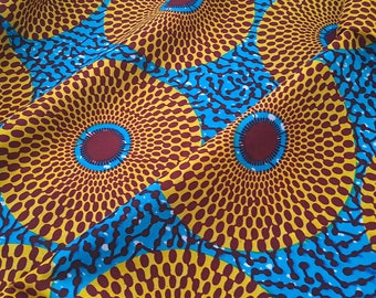 Turquoise and Mustard Ankara Print, 6 Yards, 100% Cotton