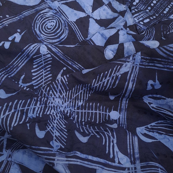 African Fabric, Blue Batik, 2.4 Yards, Adire fabric, Yoruba patterns, Nigerian Adire