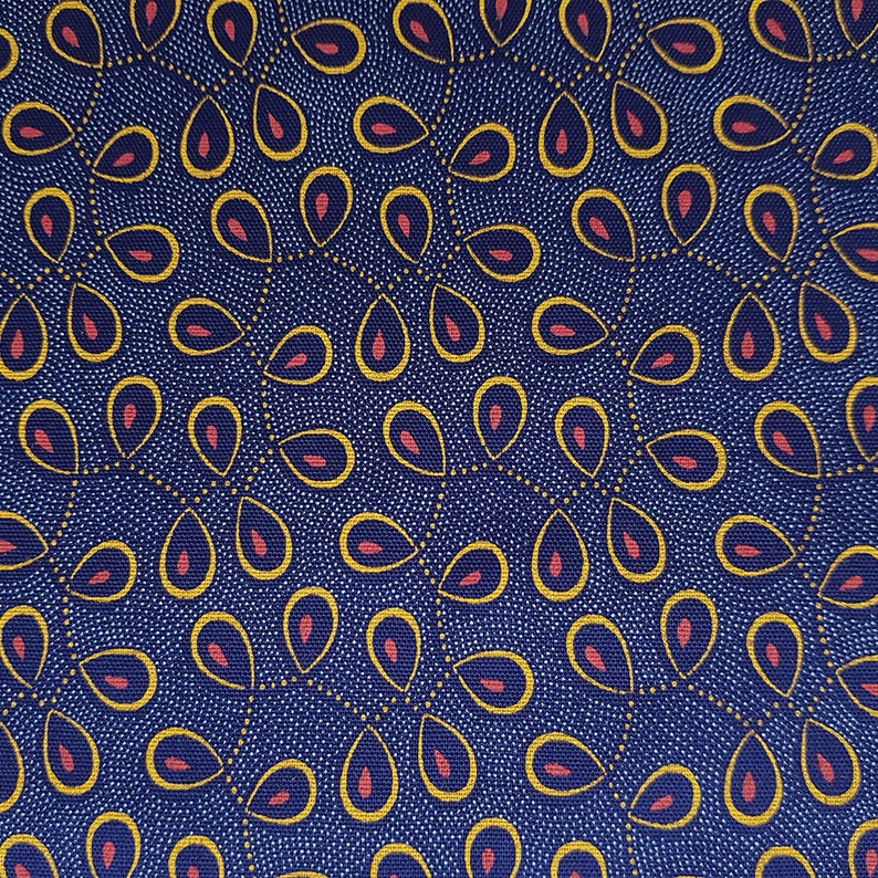 Blue Yellow and Pink Shweshwe fabric by the metre, Blue Quilting fabric image 2