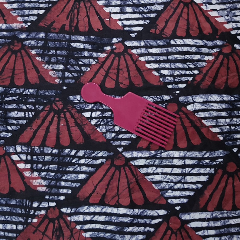 African Batik Fabric, Red and Black Batik, Nigerian Adire, 4.8 Yard Length image 8