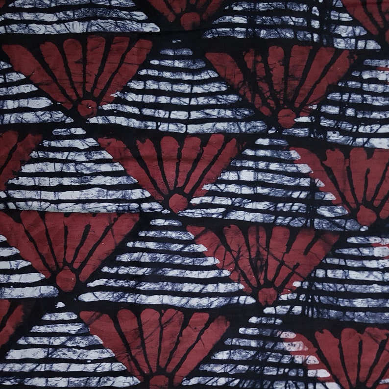 African Batik Fabric, Red and Black Batik, Nigerian Adire, 4.8 Yard Length image 5