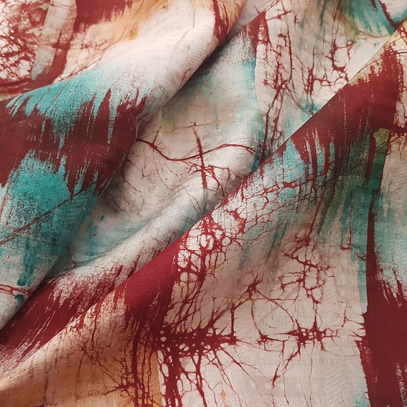 4.8 Yard Length Nigerian Fabric Handmade Batik Fabric Red Brushstrokes Batik Fabric