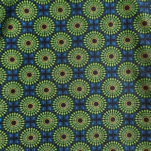 Green and Blue Geometric Shweshwe Fabric, Three Cats Shweshwe, African print fabric, 100% Cotton