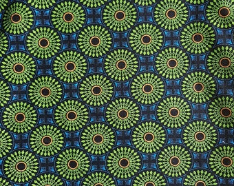 Green and Blue Geometric Shweshwe Fabric, Three Cats Shweshwe, African print fabric, 100% Cotton