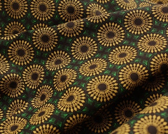 Green and Yellow Geometric Shweshwe Fabric, Green South African Fabric, African print fabric, 100% Cotton