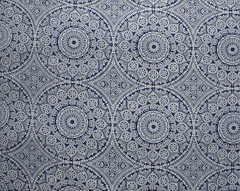 Blue Mandala fabric, Blue Quilting Fabric, Circle print fabric, Blue African fabric, Indigo Shweshwe fabric by the metre