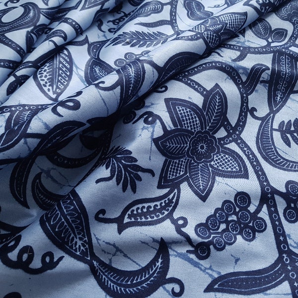 Blue Floral Ankara Fabric by the yard