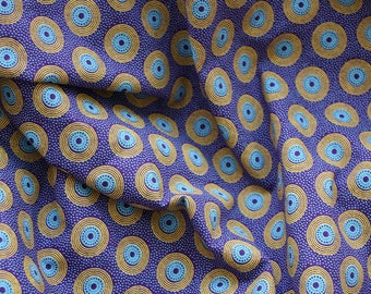 Purple and Yellow Shweshwe fabric, Circle print Quilting Fabric, Shwe shwe fabric, 100% Cotton South African fabric