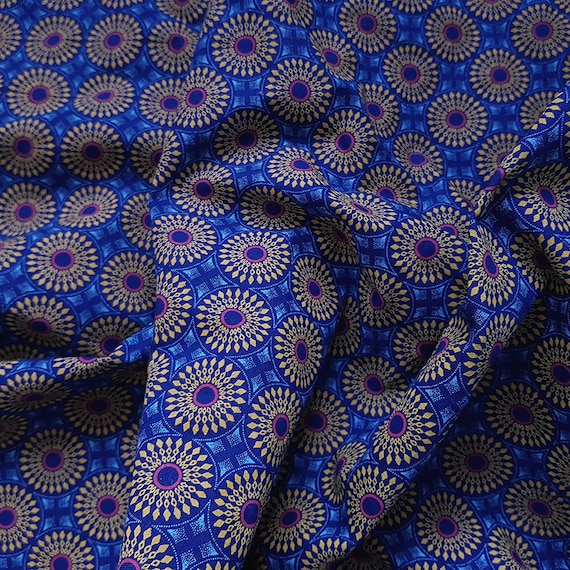 Blue Yellow and Pink Geometric Shweshwe Fabric Blue Shweshwe