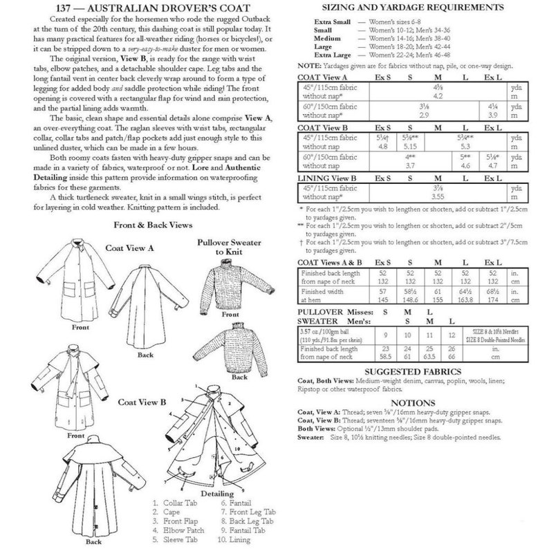 Folkwear Australian Drover Coat Pattern Paper Sewing Pattern Etsy UK