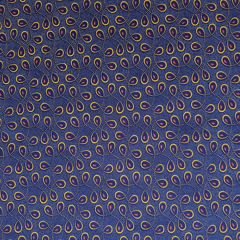 Blue Yellow and Pink Shweshwe fabric by the metre, Blue Quilting fabric image 4