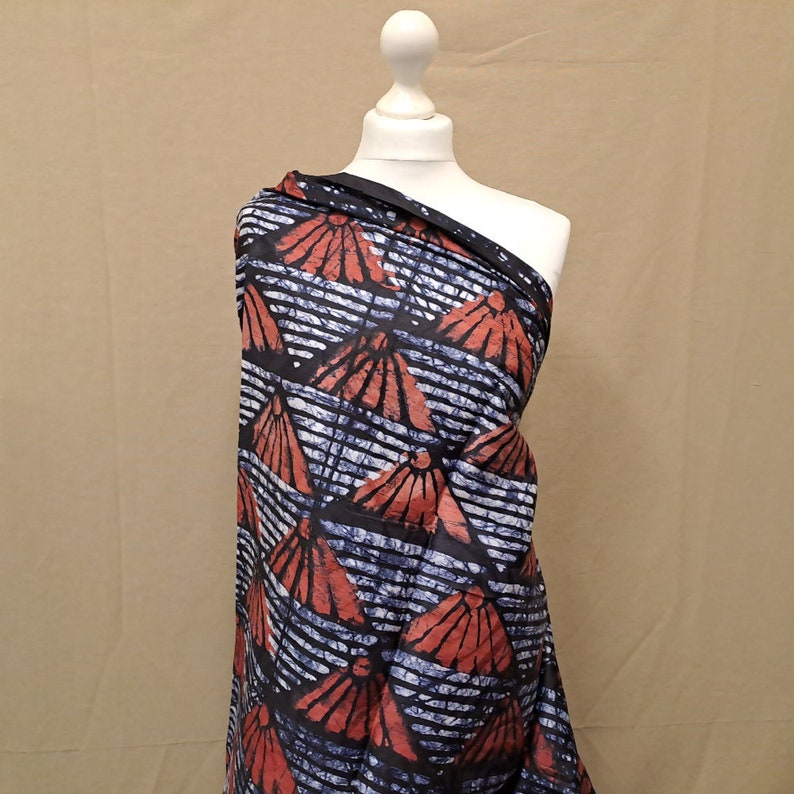 African Batik Fabric, Red and Black Batik, Nigerian Adire, 4.8 Yard Length image 7