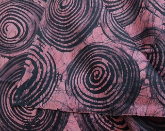 Pink and Black Batik Fabric, Handmade Batik Fabric, Pink Swirl Fabric, 4.8 Yard Length Nigerian Fabric