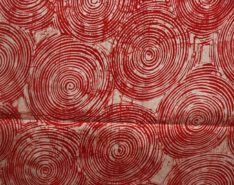 Red Dressmaking African Fabric, Red and White Batik, Hand-dyed Tie Dye Fabric, Red Adire, 2.4 Yards, Swirl fabric