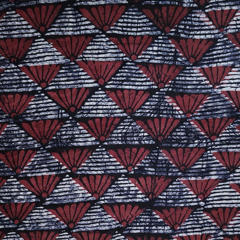 African Batik Fabric, Red and Black Batik, Nigerian Adire, 4.8 Yard Length image 2