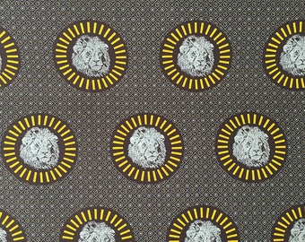 Lion African Print, Brown Shweshwe fabric, Brown Quilting Fabric, Brown and Yellow Fabric by the metre