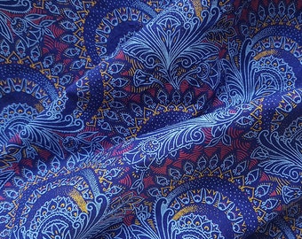 Blue Shwe shwe fabric, Peacock Fabric, Blue quilting fabric, blue cotton fabric by the metre, Shweshwe Sold by the metre