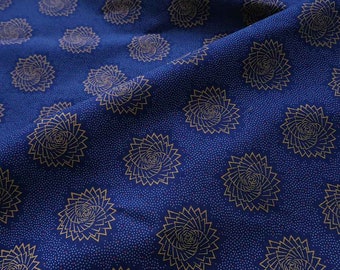 Blue and yellow Shweshwe Fabric, Blue Shweshwe by the metre, African print fabric, 100% Cotton