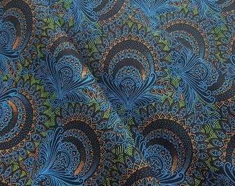 Turquoise Peacock Fabric, Peacock Shweshwe, Shweshwe by the metres 100% Cotton