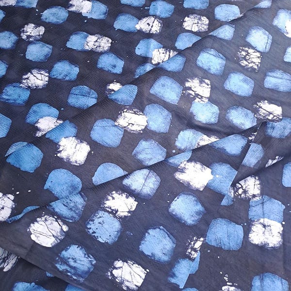 Tela batik azul y blanca, tela adire nigeriana, 2,4 yardas, batik nigeriano, tela nigeriana