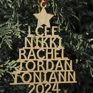 Personalized Family Christmas Ornament, Engraved Baltic Birch Wood, Holiday Keepsake