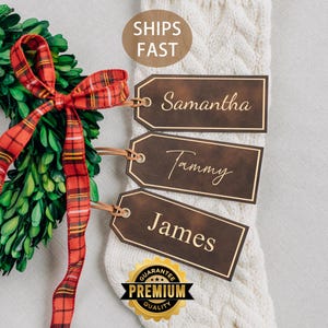 Christmas Stocking Name Tag - Personalized Christmas Stockings Tag, Holiday Gift Decor - Christmas Gift Tags - Ornaments - Leather Tags
